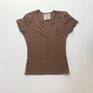 Abercrombie & Fitch Y2K 2000s Brown Button Up Pocket Knit 100% Cotton Top S M